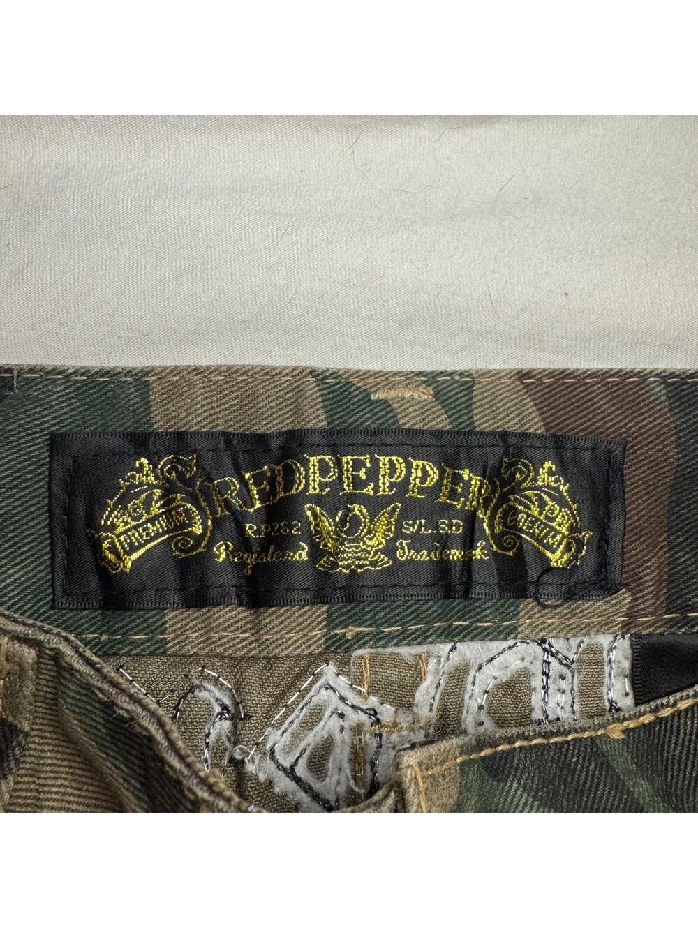 Rare Vintage Red Pepper Denim Camo Skirt Archive Gold Tag Sz 26 Y2K Embroidered - Picture 4 of 11